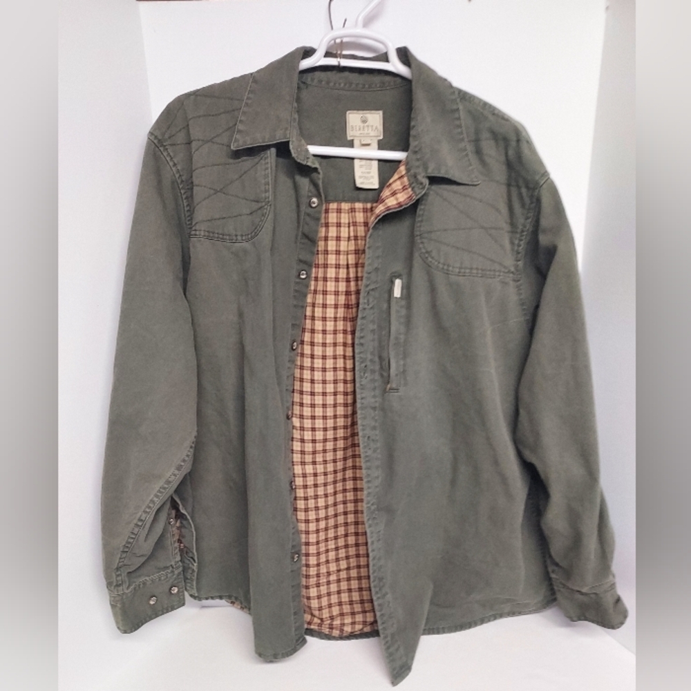 Vintage Men's Beretta Shirt Jacket Olive Green Plaid Lining Heavyweight Size XXL